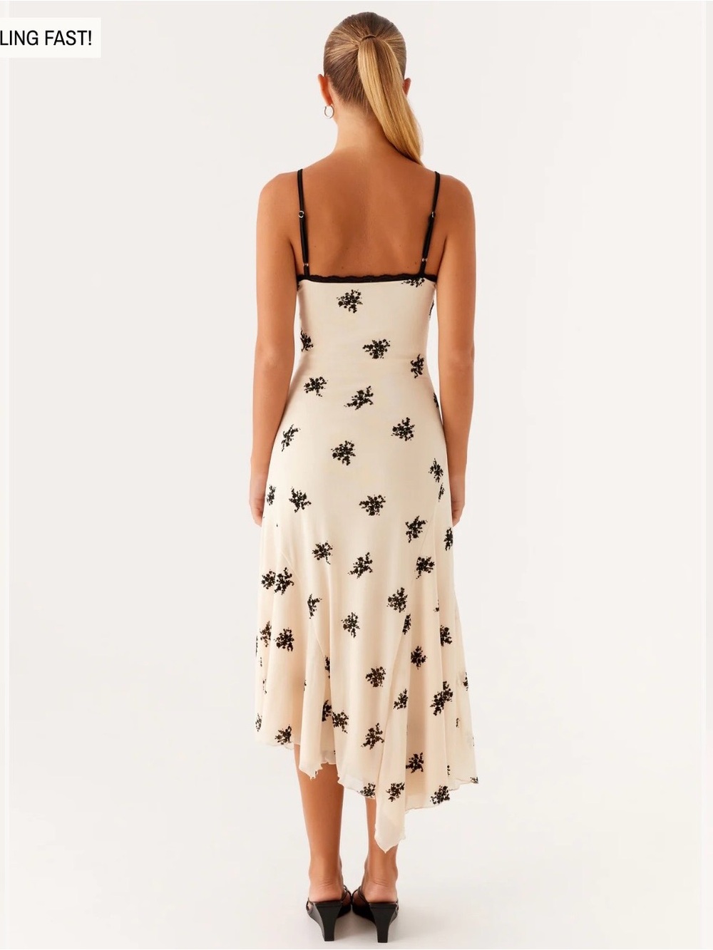 NWT Peppermayo Amelia Mid Dress Lace-Trim in Cream with Black Floral Appliqué - Picture 3 of 4